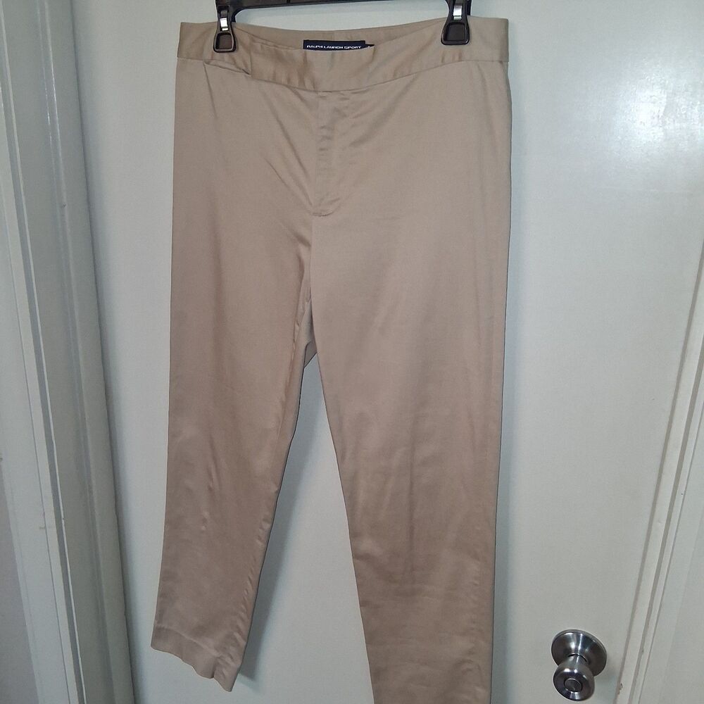 Ralph Lauren Sport Slim Fit Mid-Rise Khaki Chino Trousers Size 8 Minimalist - Picture 2 of 12